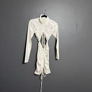 Kikiriki White Cinched Long Sleeve Mini Dress Size M